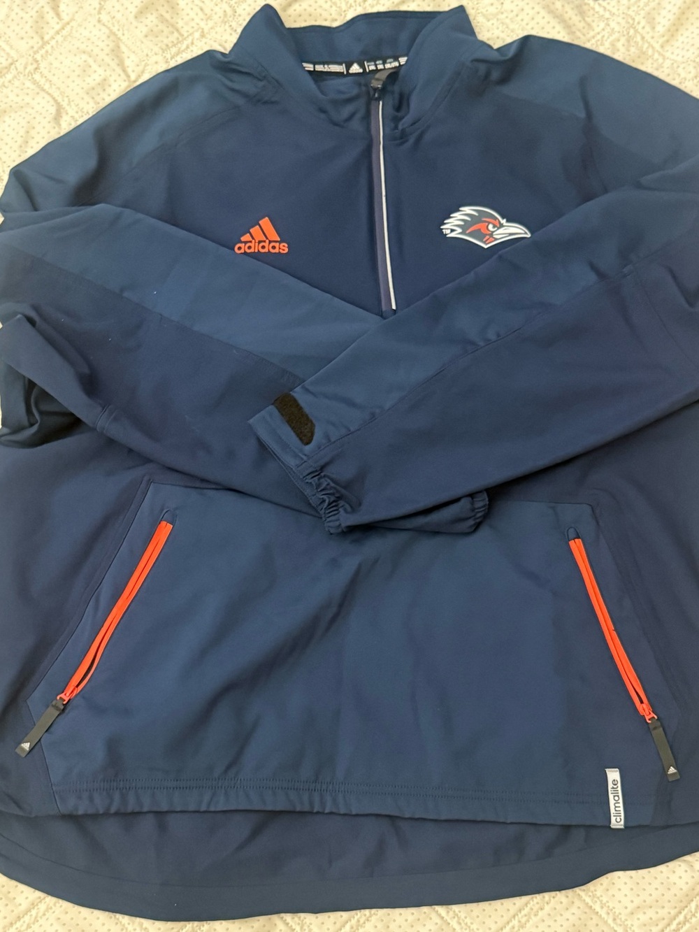 adidas Men’s Navy Half-Zip Windbreaker with Orange Zipper Accents